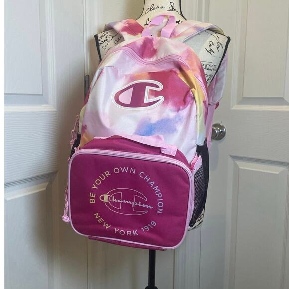 Champion Laptop Backpack with Lunch bag pink tie dye water bottles holder School - Picture 3 of 15